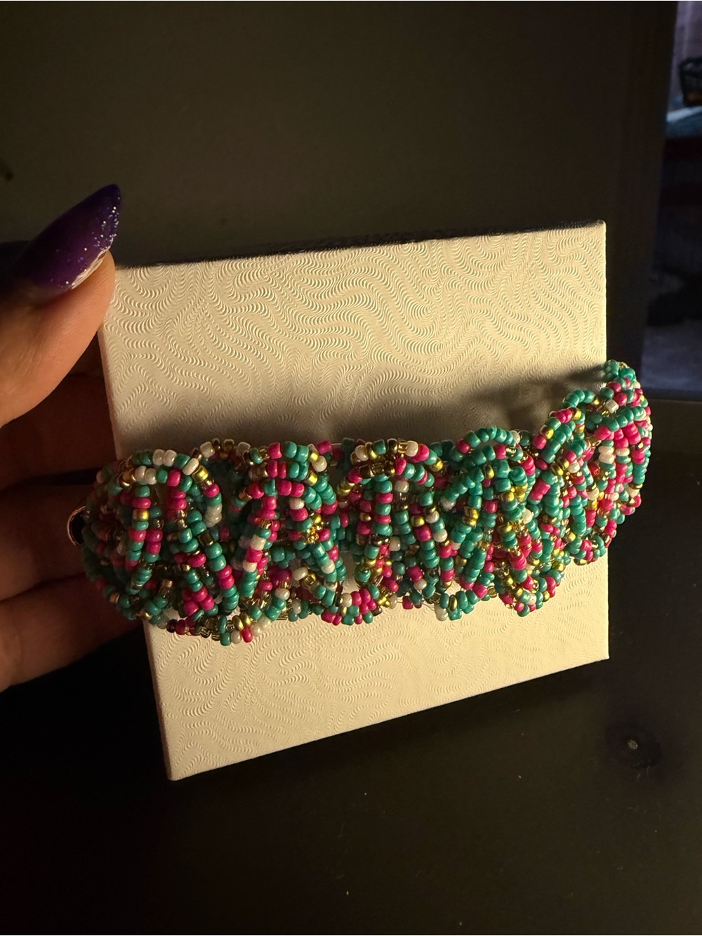 Multicolor Seed Bead Bracelet - Turquoise & Pink